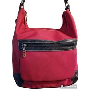 New MAXX New York Red Nylon & Genuine Leather Trim purse